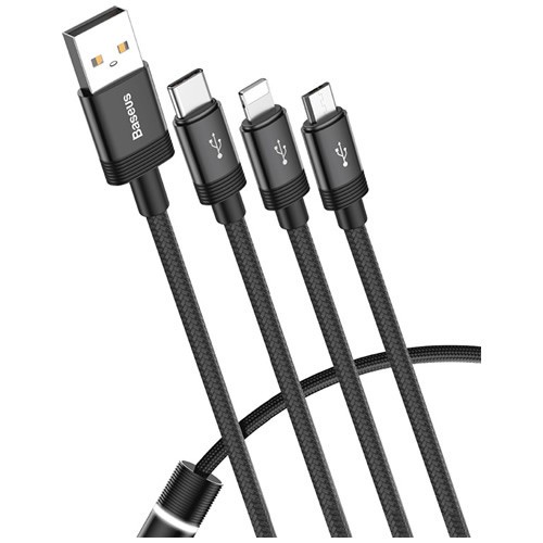 Кабель Baseus Data Faction 3 in 1 USB Cable For M+L+T 3.5A 1,2м CAMLT-PY01 Black (Черный)