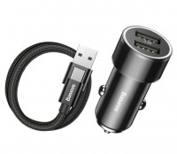 Автомобильное зарядное устройство Baseus Small Screw 3.4A Dual-USB iP Type-C (Black) TZXLD-B01